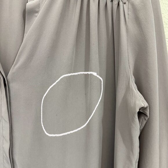 NWOT ECRU L/S Beaded Washable Silk Button-Up Shirt Pleated in Smokey Purple - Picture 3 of 12